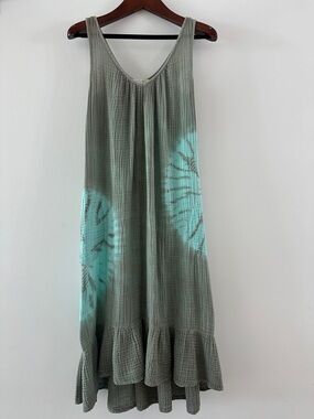 River + Sky Sage Green Maxi Dress with Aqua Tie-Dye Accents